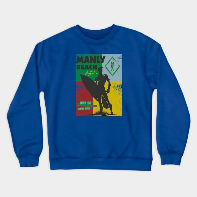 Manly Beach  sydney  Australia Surfer Silhouette Distressed Crewneck Sweatshirt by Alexander Luminova